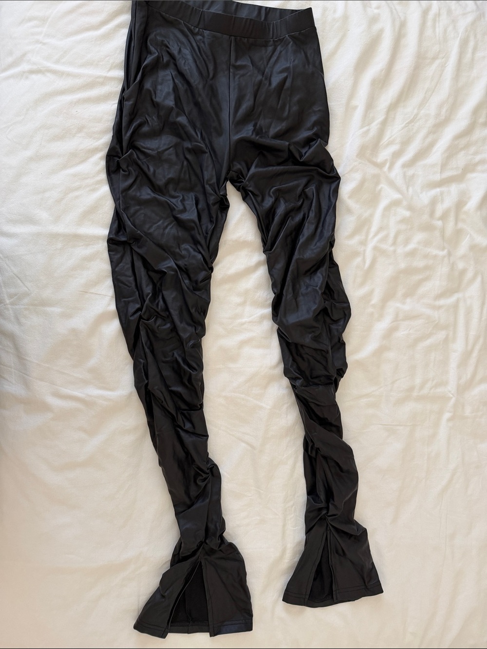 SHEIN Black Ruched Leggings with Flared Hem